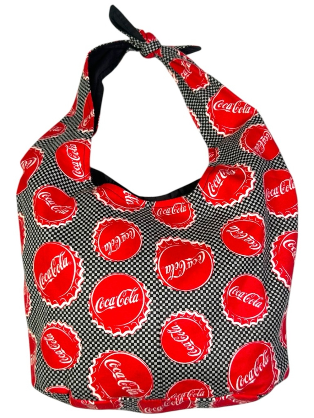 Vintage Coca Cola Tote Bag Foldable Hobo Tie Handle Bottle Cap Print Retro Y2K